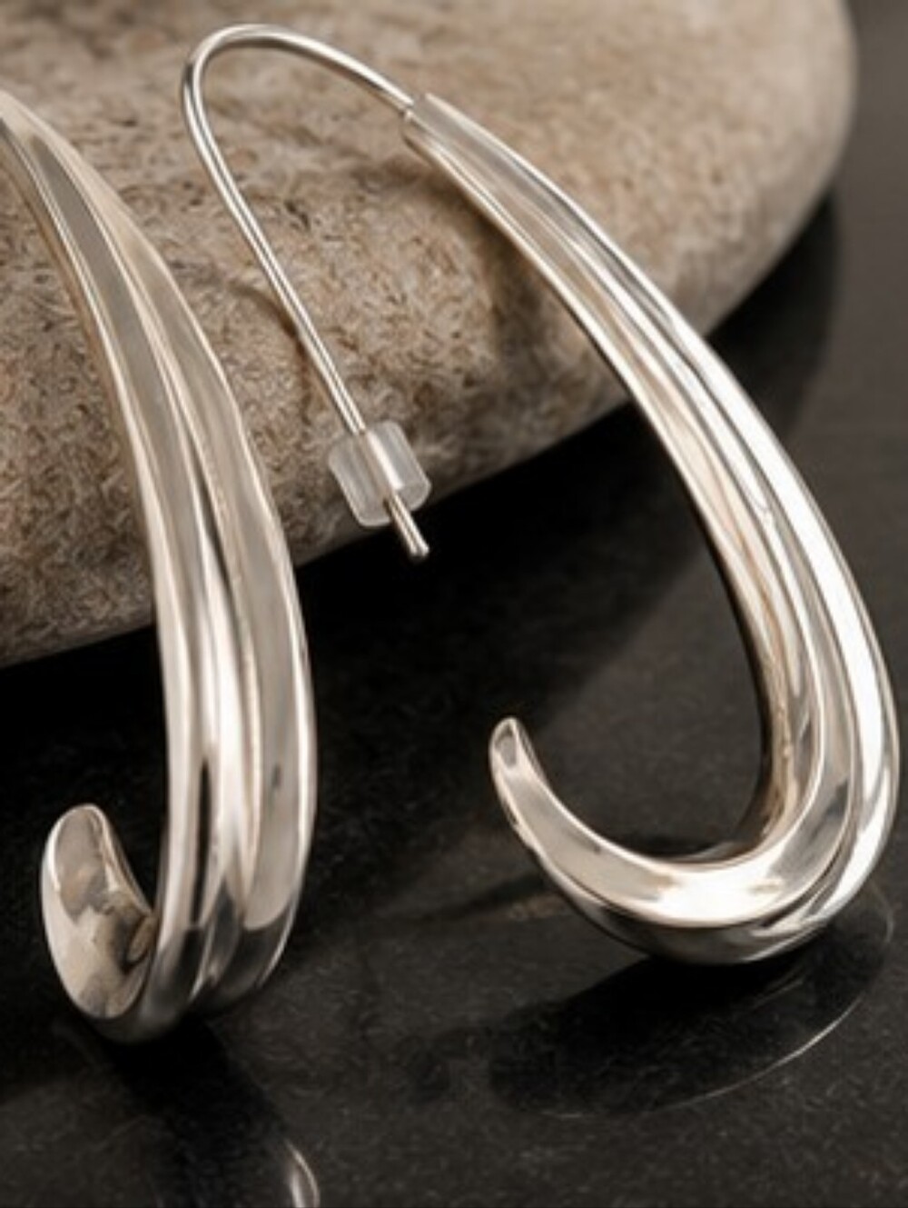 Vintage ATI Taxco Mexico Sterling Silver Hammered Modernist Hoop Earrings